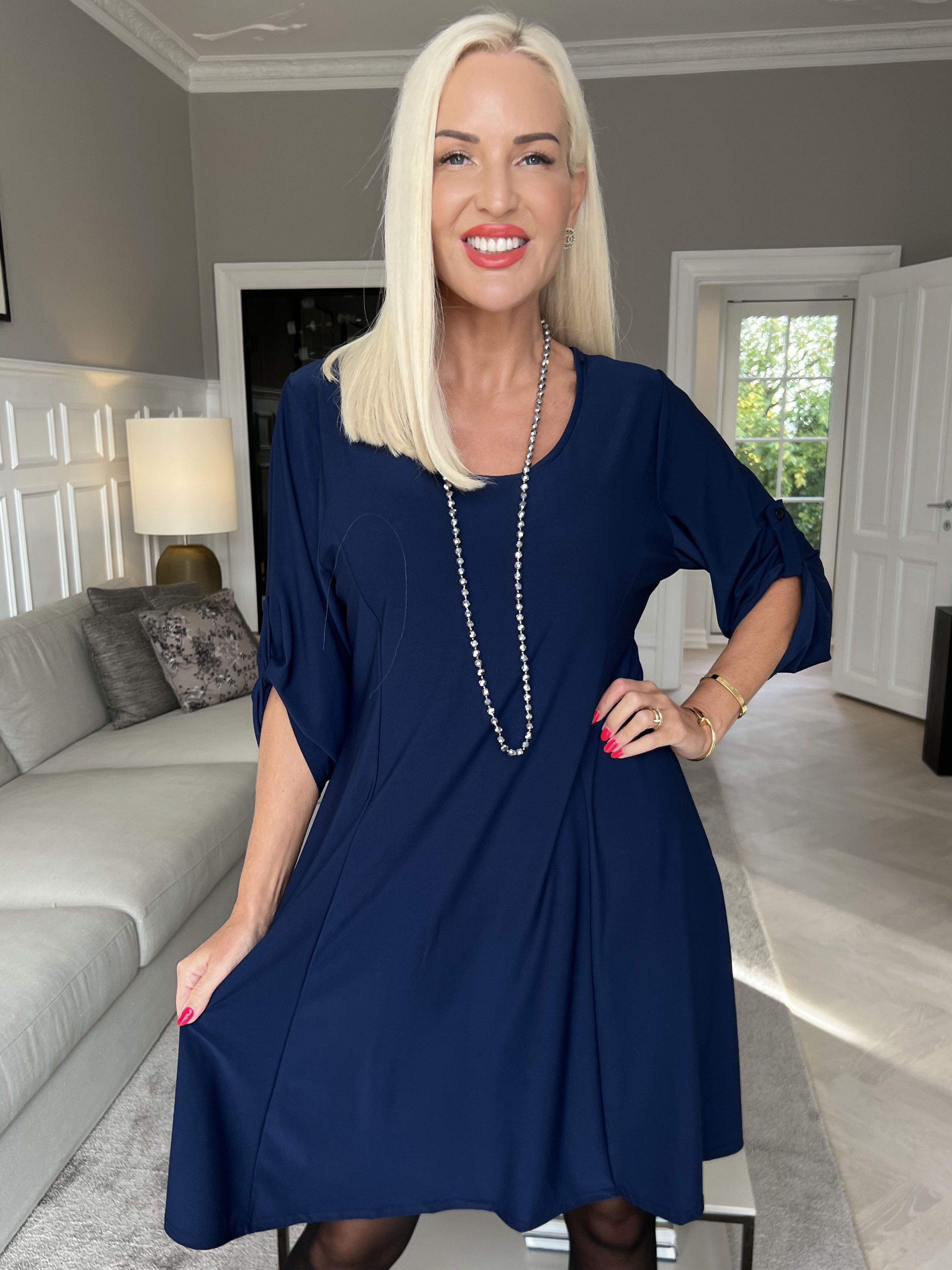 Maj Plain L/S - Elastisk ensfarvet kjole